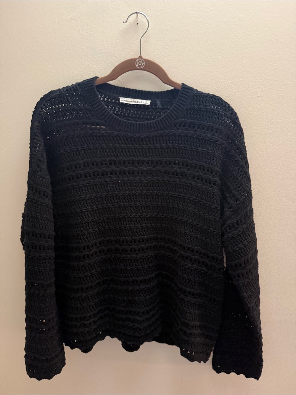 Abercrombie & Fitch Black Open-Weave Crewneck Sweater